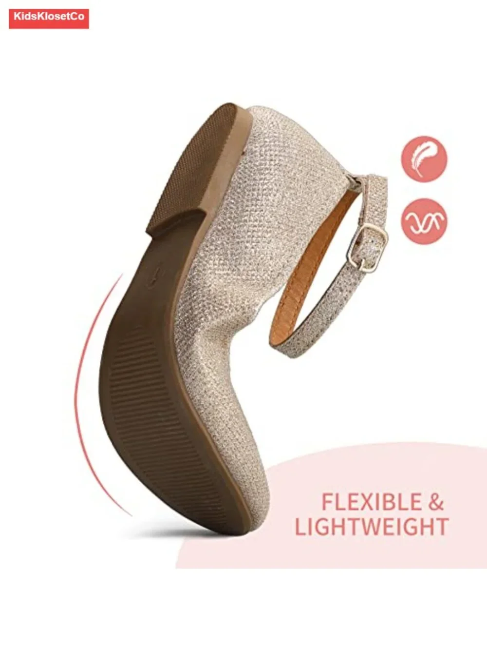 Girls Ballet Flats with Removable Ankle Strap, Flexible TPR Sole, Casual/Party/